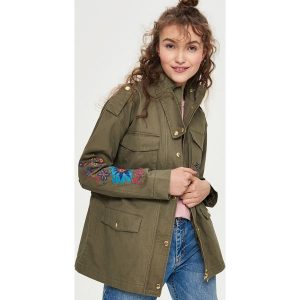 Kurtki: Parka z ozdobnym haftem – Khaki