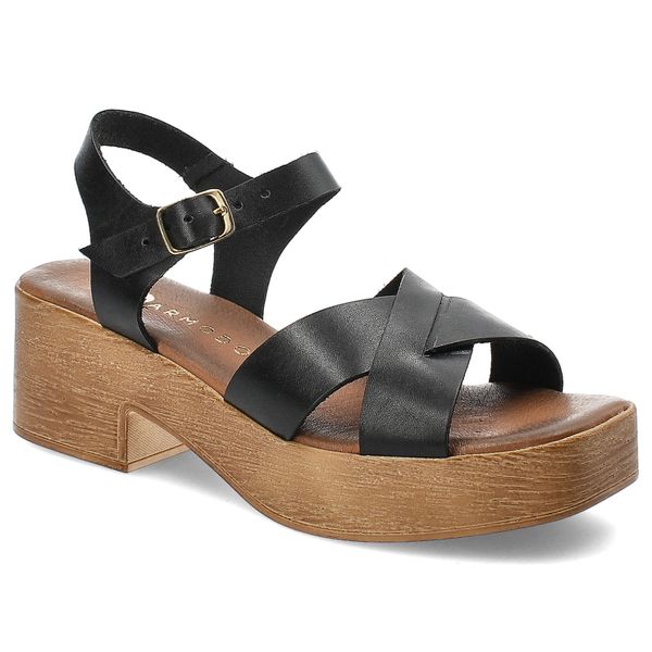 Czarne Sandały Armodo Eleganckie Obuwie Damskie Na Obcasie. Czarne sandały Armodo, bez wzorów, ze skóry, bez obcasa, na obcasie, bez zapięcia. Za 199,00 zł.