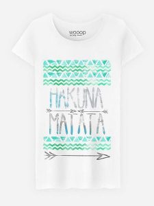 WOOOP Koszulka "Hakuna matata" w kolorze białym rozmiar: XL. Białe bluzki Wooop, xl, bez wzorów, bez kołnierzyka, bez ramiączek. Za 37,45 zł.