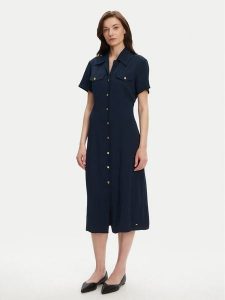 Tommy Hilfiger Sukienka koszulowa WW0WW45802 Granatowy Regular Fit. Niebieskie sukienki TOMMY HILFIGER, bez wzorów, z wiskozy, bez kołnierzyka, bez ramiączek, koszulowe. Za 509,99 zł.