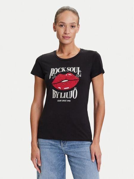 Liu Jo T-Shirt UF5265 JS923 Czarny Regular Fit. Czarne t-shirty Liu Jo, m, bez wzorów, z bawełny, bez kołnierzyka, bez ramiączek. Za 189,99 zł.