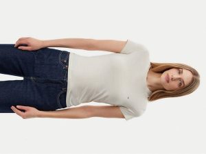 Tommy Jeans T-Shirt DW0DW20459 Beżowy Slim Fit. Brązowe t-shirty Tommy Jeans, s, bez wzorów, z bawełny, bez kołnierzyka, bez ramiączek. Za 79,99 zł.