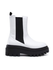 Calvin Klein Jeans Sztyblety Flatform Chelsea Boot YW0YW00850 Biały. Białe botki Calvin Klein Jeans, bez wzorów, z jeansu, bez obcasa, na płaskiej podeszwie, bez zapięcia. Za 589,99 zł.