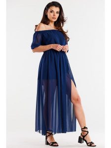 Awama Sukienka w kolorze granatowym rozmiar: L/XL. Niebieskie sukienki Awama, l, bez wzorów, bez kołnierzyka, bez ramiączek, maxi. Za 110,04 zł.