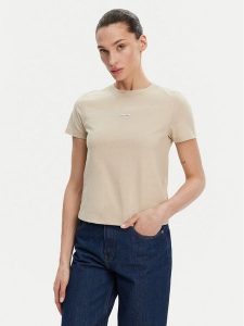 Calvin Klein Jeans T-Shirt Placed Institutional J20J225524 Beżowy Slim Fit. Brązowe t-shirty Calvin Klein Jeans, l, bez wzorów, z bawełny, bez kołnierzyka, bez ramiączek. Za 119,99 zł.