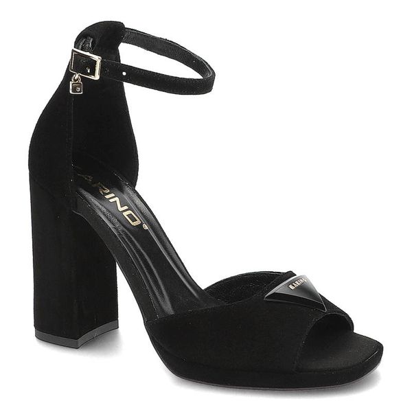 Sandały damskie Karino, naturalna skóra zamszowa z paskiem wokół kostki zapinanym na klamrę, czarny, 4214-003-P. Czarne sandały Karino, bez wzorów, ze skóry, bez obcasa, na obcasie, bez zapięcia. Za 249,00 zł.