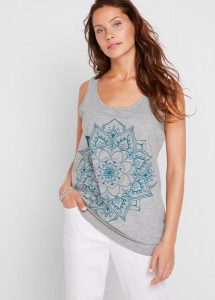 Tank top z lekkiego dżerseju. Szare topy bonprix, bez wzorów, z bawełny, bez kołnierzyka, bez ramiączek. Za 52,99 zł.