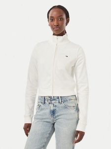 Tommy Jeans Bluza Flag DW0DW23535 Biały Slim Fit. Białe bluzy Tommy Jeans, s, bez wzorów, z bawełny, bez kaptura. Za 369,99 zł.