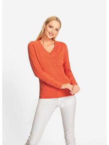 Heine Sweter w kolorze pomarańczowym rozmiar: 36. Pomarańczowe swetry oversize Heine, bez wzorów, z bawełny, bez ramiączek. Za 83,42 zł.