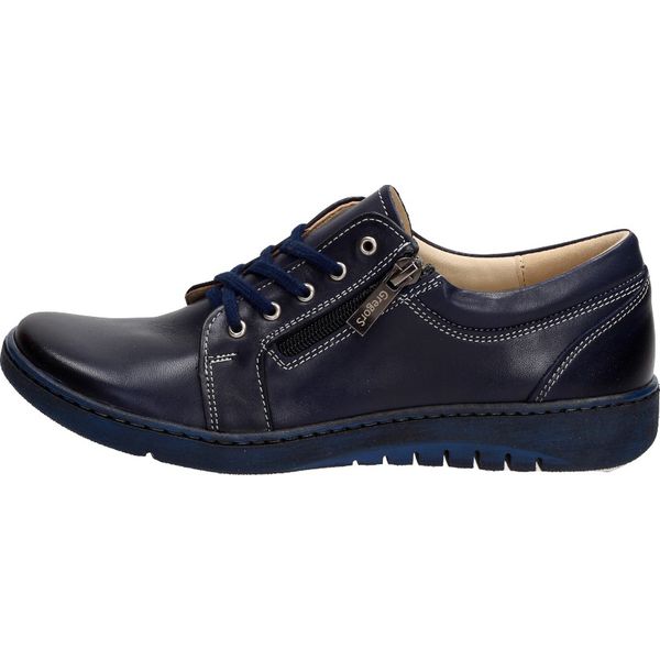 Granatowe Polskie półbuty damskie Gregors 747. Niebieskie półbuty Gregors, na jesień, bez wzorów, z jeansu, bez obcasa, na płaskiej podeszwie, bez zapięcia. Za 349,00 zł.