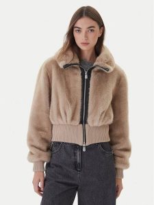 PINKO Futro 105399 A2PI Beżowy Regular Fit. Brązowe płaszcze Pinko, bez wzorów, z futra, bez kaptura. Za 939,99 zł.