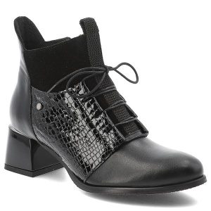 Botki damskie Armodo, ze skóry naturalnej eleganckie na klocku z okrągłym noskiem na zamek, czarne, 60503. Czarne botki Armodo, bez wzorów, ze skóry, z okrągłym noskiem, bez obcasa, na obcasie, bez zapięcia. Za 382,99 zł.