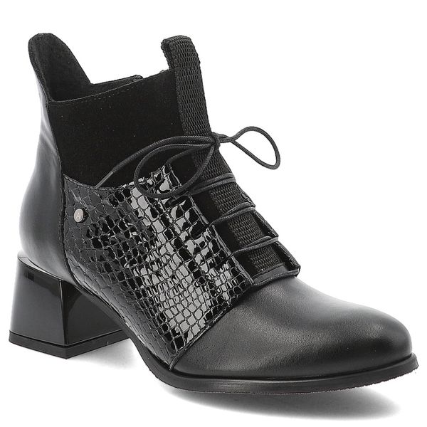 Botki damskie Armodo, ze skóry naturalnej eleganckie na klocku z okrągłym noskiem na zamek, czarne, 60503. Czarne botki Armodo, bez wzorów, ze skóry, z okrągłym noskiem, bez obcasa, na obcasie, bez zapięcia. Za 359,00 zł.