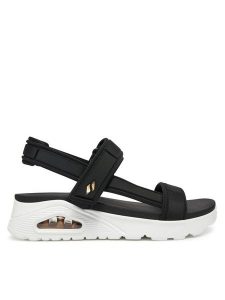 Skechers Sandały Uno-Summer Stand2 119813/BLK Czarny. Czarne sandały Skechers, bez wzorów, z materiału, bez obcasa, na koturnie, bez zapięcia. Za 209,99 zł.
