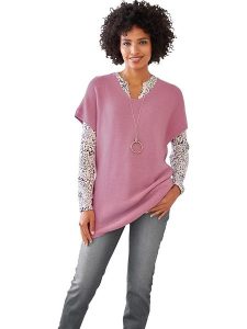 Heine Sweter w kolorze fioletowym rozmiar: 42. Różowe swetry oversize Heine, bez wzorów, ze splotem, bez ramiączek. Za 61,46 zł.