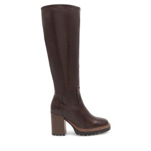 Kozaki Jenny Fairy. Brązowe kozaki Jenny Fairy, bez wzorów, bez obcasa, na słupku, bez zapięcia. Za 199,99 zł.