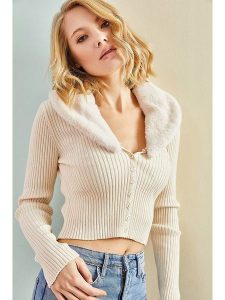 Bianco Lucci Kardigan w kolorze kremowym rozmiar: S. Brązowe kardigany Bianco Lucci, prążkowane. Za 73,99 zł.