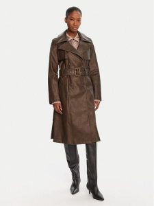 Guess Trencz W5YL32 WHGT0 Brązowy Regular Fit. Brązowe płaszcze Guess, xxl, z aplikacjami, ze skóry, bez kaptura. Za 929,99 zł.