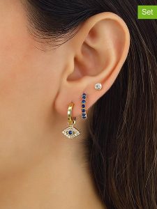 Miu Silver Pozłacane kolczyki (3 szt.) z cyrkoniami rozmiar: onesize. Niebieskie kolczyki Miu Silver, z cyrkonią, pozłacane. Za 92,95 zł.