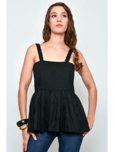 Tarifa Top w kolorze czarnym rozmiar: L. Czarne topy Tarifa, l, bez wzorów, z wiskozy, bez kołnierzyka, bez ramiączek. Za 79,03 zł.