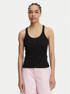 Tommy Jeans Top Racerback DW0DW22264 Czarny Slim Fit. Czarne topy Tommy Jeans, xxs, bez wzorów, z bawełny, bez kołnierzyka, bez ramiączek. Za 169,99 zł.