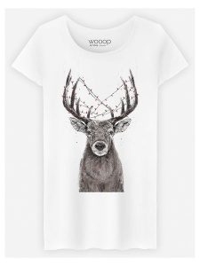 WOOOP Koszulka "Christmas Deer" w kolorze białym rozmiar: L. Białe bluzki Wooop, l, bez wzorów, z bawełny, bez kołnierzyka, bez ramiączek. Za 56,93 zł.