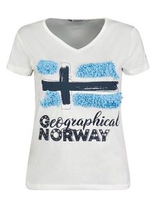 Geographical Norway Koszulka "Jarine" w kolorze białym rozmiar: XXL. Białe bluzki Geographical Norway, xxl, bez wzorów, bez kołnierzyka, bez ramiączek. Za 52,67 zł.