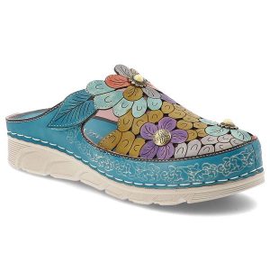 Klapki damskie Laura Vita, cholewka ze skóry naturalnej zapinane na rzep na solidnej podeszwie, niebieskie, Dorry 22 AJ1819-B2. Niebieskie klapki LAURA VITA, bez wzorów, ze skóry, bez obcasa. Za 309,00 zł.