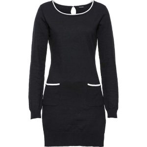 Sweter bonprix czarno-piaskowo-beżowy. Długie swetry marki bonprix. Za 54,99 zł.
