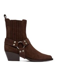 Badura Kowbojki EO-CHLOE-25FW002 Brązowy. Brązowe botki Badura, bez wzorów, ze skóry, bez obcasa, na słupku, bez zapięcia. Za 369,99 zł.