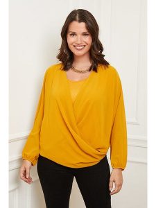 Curvy Lady Bluzka w kolorze musztardowym rozmiar: 40/42. Pomarańczowe bluzki Curvy Lady, bez wzorów, klasyczne, z asymetrycznym kołnierzem, bez ramiączek. Za 138,45 zł.