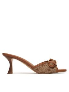 Guess Klapki FLJDI2 FAL03 Brązowy. Brązowe klapki Guess, z aplikacjami, z materiału, bez obcasa. Za 471,99 zł.