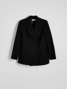 Marynarka z błyszczącymi drobinkami - czarny. Czarne marynarki i żakiety Reserved, l, bez wzorów, z tkaniny. W wyprzedaży za 179,99 zł.