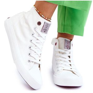 Damskie Klasyczne Wysokie Trampki Cross Jeans LL2R4086C Białe. Białe trampki bez wzorów, z gumy, bez zapięcia. Za 205,59 zł.