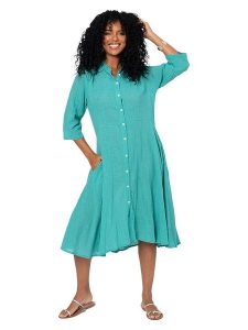 Aller Simplement Sukienka w kolorze turkusowym rozmiar: 34/36. Niebieskie sukienki Aller Simplement, bez wzorów, z bawełny, bez kołnierzyka, bez ramiączek, midi. Za 100,99 zł.