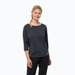 Koszulka trekkingowa damska Jack Wolfskin Jwp 3/4. Niebieskie bluzki Jack Wolfskin, xs, bez wzorów, casualowe, bez kołnierzyka, bez ramiączek. Za 85,99 zł.