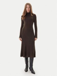 Tommy Hilfiger Sukienka dzianinowa WW0WW47303 Brązowy Regular Fit. Brązowe sukienki TOMMY HILFIGER, m, bez wzorów, z dzianiny, bez kołnierzyka, bez ramiączek. Za 599,99 zł.