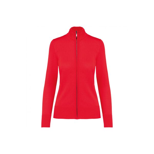 Damski kardigan zapinany na zamek Kariban. Czerwone kurtki KARIBAN, bez wzorów, bez kaptura. W wyprzedaży za 158,00 zł.