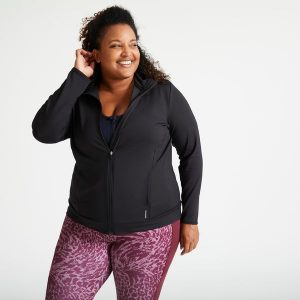 Bluza na zamek damska Domyos fitness. Czarne bluzy DOMYOS, xl, bez wzorów, z elastanu, bez kaptura. Za 89,99 zł.