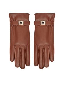 Guess Rękawiczki Damskie AW5188 NYL02 Brązowy. Brązowe rękawiczki Guess, z aplikacjami, z dzianiny. Za 269,99 zł.