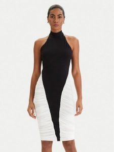 Bardot Sukienka koktajlowa Amani 60168DB Czarny Slim Fit. Czarne sukienki Bardot, bez wzorów, wizytowe, bez kołnierzyka, bez ramiączek. Za 599,99 zł.