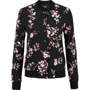 Kurtka bejsbolówka bonprix czarno-jasnoróżowy w kwiaty. Czarne kurtki bonprix, w kwiaty. Za 109,99 zł.