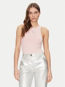 Guess Top W5GP57 KCV52 Zielony Slim Fit. Zielone topy Guess, xl, z aplikacjami, z syntetyku, bez kołnierzyka, bez ramiączek. Za 109,99 zł.