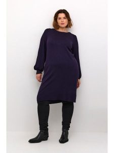 KAFFE curve Sukienka dzianinowa w kolorze ciemnofioletowym rozmiar: XL. Różowe sukienki KAFFE curve, na co dzień, xl, bez wzorów, z dzianiny, bez kołnierzyka, bez ramiączek, midi, proste. Za 196,24 zł.