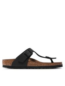 Birkenstock Japonki Gizeh 0043693 Czarny. Czarne klapki Birkenstock, bez wzorów, ze skóry, bez obcasa. Za 399,99 zł.