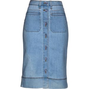 Spódnica dżinsowa z guzikami. Niebieskie spódnice bonprix, bez wzorów, eleganckie. Za 124,99 zł.