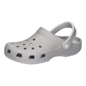 Buty do chodzenia damskie Crocs Classic Glitter Clog. Szare buty trekkingowe Crocs, z materiału, bez zapięcia. Za 159,00 zł.