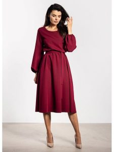 Awama Sukienka w kolorze bordowym rozmiar: S. Czerwone sukienki Awama, s, bez wzorów, bez kołnierzyka, bez ramiączek, midi. Za 162,49 zł.