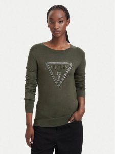 Guess Sweter W6YR28 Z0976 Zielony ciemny Regular Fit. Zielone swetry klasyczne Guess, xs, z wiskozy, bez kołnierzyka. Za 344,99 zł.