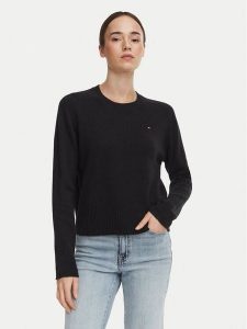 Tommy Hilfiger Sweter WW0WW51432 Czarny Regular Fit. Czarne swetry klasyczne TOMMY HILFIGER, xxs, z wełny, bez kołnierzyka. Za 502,99 zł.